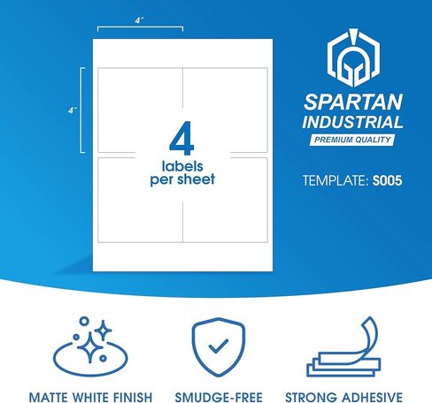 4" X 4" Square Printable Labels for Inkjet and Laser Printers - 30 Sheets, 120 Matte White Custom Stickers for Business Logos, QR Code Stickers, Product Labeling - Spartan Industrial Template S005 in Kuwait
