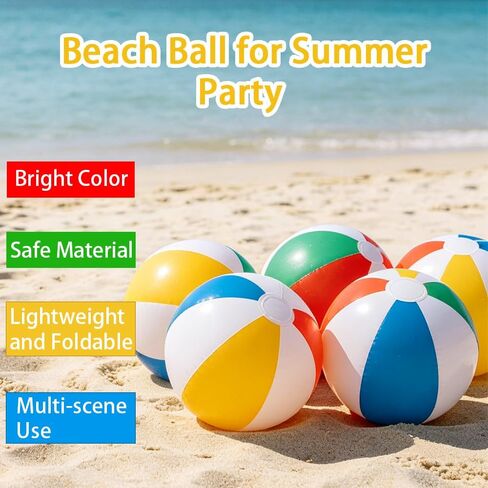 Inflatable Beach Balls, 12 Inch Rainbow Beach Ball Bulk, Beachball Inflatable Swimming Pool Beach Toys for Adults Kids Birthday Luau Summer Water Games Gifts Hawaiian Tropical Party Decorations in Saudi Arabia