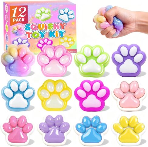 12Pack Big Cat Paw Squishy Toys ( 2.8Inches )- Large Stress Relief Squeze Taba Fidget Toys Kit, Birthday Office for Girls Boys Kids Adults in Kuwait