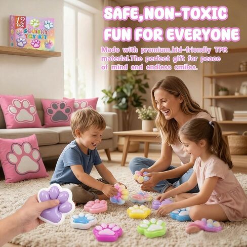 12Pack Big Cat Paw Squishy Toys ( 2.8Inches )- Large Stress Relief Squeze Taba Fidget Toys Kit, Birthday Office for Girls Boys Kids Adults in Kuwait
