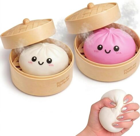 Dumpling Squishy Mystery Box 2 Pcs - 2026 Upgraded Dumplings Squishes for Adults Teens Squeeze Easter Basket Stuffers & Stocking Stuff Smiling Pink and White in Saudi Arabia