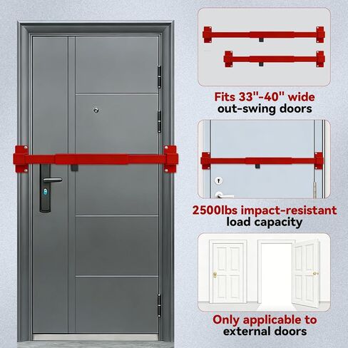 Door Security Bar for Outward Opening Doors, 2500 LBS Resistance, Combination Lock, Adjustable 33"-40" Width, Heavy Duty Safety Door Blocker for Jobsite, Office, Commercial Use in Saudi Arabia