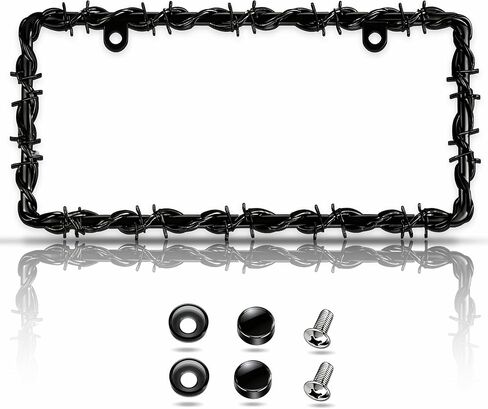 Premium 3D Black Barbed Wire License Plate Frame for Women & Men with Black Screw Caps, Street Legal Universal Fit for Cars & Trucks, Heavy Duty Rust-Free Barbed Wire License Plate Frame for Women in Saudi Arabia