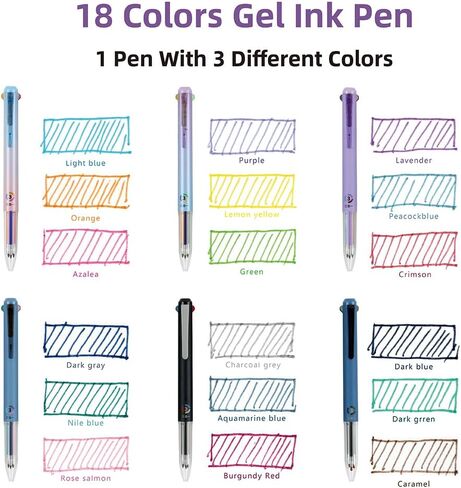 6 PCS 3-in-1 Multicolor Pens,0.5mm Colored Gel Pens,18 Colors Retractable Quick-Dry Ink Gel Pens Fine Point Smooth Writing Pens for Office, School Supplies in Saudi Arabia