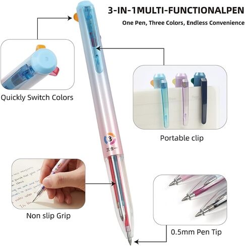 6 PCS 3-in-1 Multicolor Pens,0.5mm Colored Gel Pens,18 Colors Retractable Quick-Dry Ink Gel Pens Fine Point Smooth Writing Pens for Office, School Supplies in Saudi Arabia