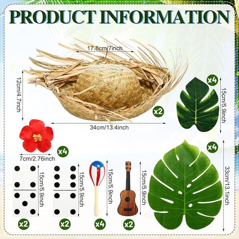 2 Sets Puerto Rico Party Decorations Puerto Rican Table Centerpiece with Straw Hats Guitar Dice Cutouts Monstera Leaves Hibiscus Flowers and Maracas Patriotic Festival Table Decor in Kuwait