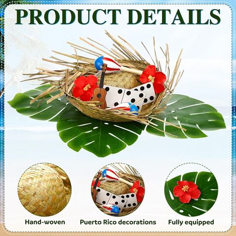 2 Sets Puerto Rico Party Decorations Puerto Rican Table Centerpiece with Straw Hats Guitar Dice Cutouts Monstera Leaves Hibiscus Flowers and Maracas Patriotic Festival Table Decor in Kuwait