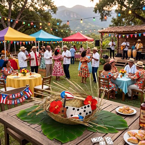 2 Sets Puerto Rico Party Decorations Puerto Rican Table Centerpiece with Straw Hats Guitar Dice Cutouts Monstera Leaves Hibiscus Flowers and Maracas Patriotic Festival Table Decor in Kuwait