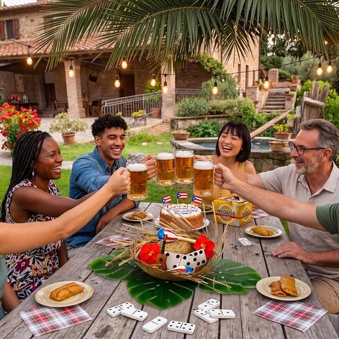 2 Sets Puerto Rico Party Decorations Puerto Rican Table Centerpiece with Straw Hats Guitar Dice Cutouts Monstera Leaves Hibiscus Flowers and Maracas Patriotic Festival Table Decor in Kuwait