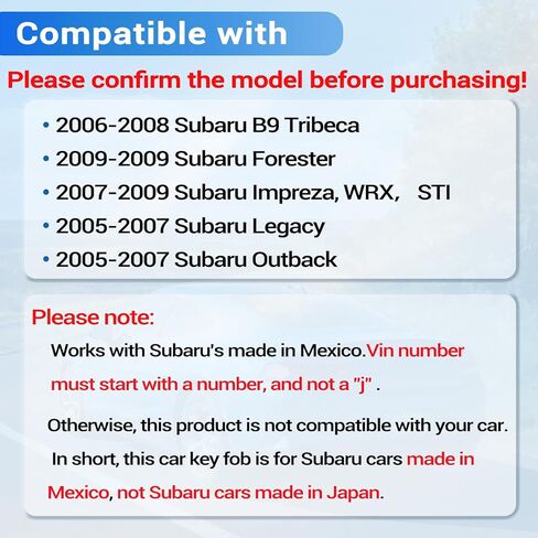 Key Fob Fits for Subaru Legacy Outback 2005-2007/ B9 Tribeca 2006-2008/ Forester 2009/ Impreza WRX STI 2007-2009 Keyless Entry Remote Control NHVWB1U711 433 MHz in Saudi Arabia