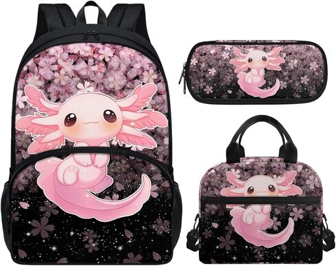 ZFRXIGN Flower Axolotl Backpack for Girls School Bags and Lunch Box Kids Schoolbag Primary Junior High School Bookbag Lunch Tote Pencil Case Pink Cherry Blossom Flower in Saudi Arabia