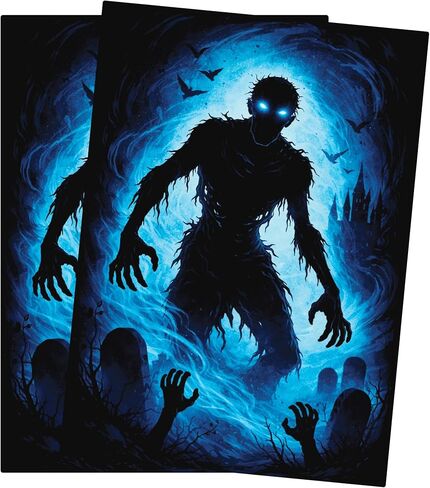 MTG Sleeves by Arcanum Industries, 103 Matte Card Sleeves for Magic The Gathering & TCG - Premium Shuffle Feel & Borderless Art with Black Interior (Black/Blue Zombie) in Saudi Arabia