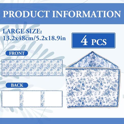 Whaline 4 Pack Blue White Floral Mahjong Card Holder Chinoiserie Toile Flower Mahjong Card Sleeve 5.2 x 18.9 Inch Soft Printed Fabric Scorecard Protector Cover Gifts for Party Home Decor Supplies in Kuwait