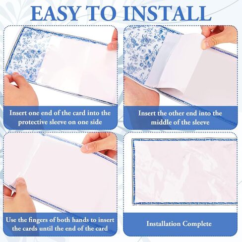 Whaline 4 Pack Blue White Floral Mahjong Card Holder Chinoiserie Toile Flower Mahjong Card Sleeve 5.2 x 18.9 Inch Soft Printed Fabric Scorecard Protector Cover Gifts for Party Home Decor Supplies in Kuwait