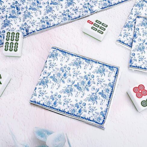 Whaline 4 Pack Blue White Floral Mahjong Card Holder Chinoiserie Toile Flower Mahjong Card Sleeve 5.2 x 18.9 Inch Soft Printed Fabric Scorecard Protector Cover Gifts for Party Home Decor Supplies in Kuwait