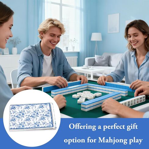 Whaline 4 Pack Blue White Floral Mahjong Card Holder Chinoiserie Toile Flower Mahjong Card Sleeve 5.2 x 18.9 Inch Soft Printed Fabric Scorecard Protector Cover Gifts for Party Home Decor Supplies in Kuwait