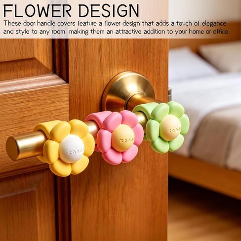 5 Pieces Flower Door Handle Covers | Silicone Anti-Collision and Noise Reducing Decorative Cushion | Easy Install Wall Protector for Home Offices in Saudi Arabia