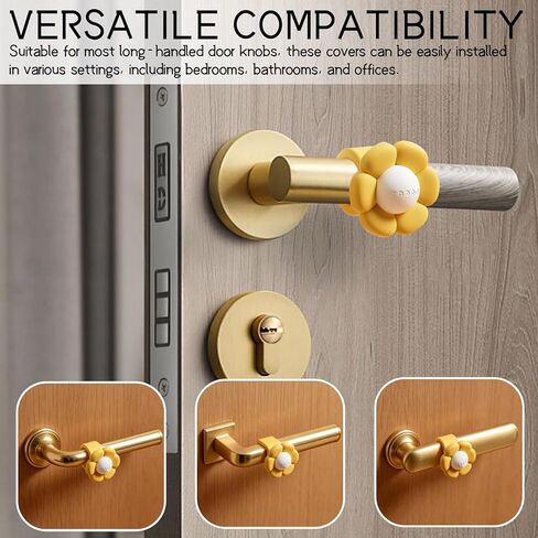 5 Pieces Flower Door Handle Covers | Silicone Anti-Collision and Noise Reducing Decorative Cushion | Easy Install Wall Protector for Home Offices in Saudi Arabia