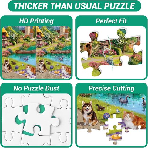 300 Pieces Puzzle for a Adults, Charming Country Cottage Scene Jigsaw Puzzle, Vintage Yellow Car and Cute Cat, Dog Puzzle for Adults, Relaxing Nature Landscape Puzzle, Perfect for Family Fun Game in Saudi Arabia