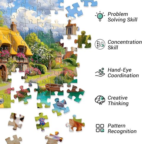 300 Pieces Puzzle for a Adults, Charming Country Cottage Scene Jigsaw Puzzle, Vintage Yellow Car and Cute Cat, Dog Puzzle for Adults, Relaxing Nature Landscape Puzzle, Perfect for Family Fun Game in Saudi Arabia