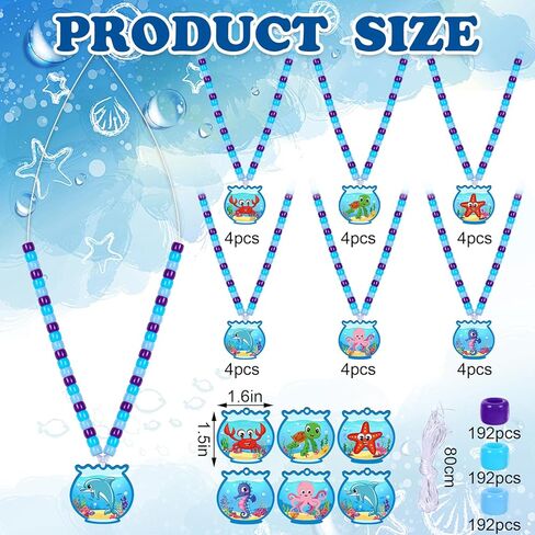 Whaline 24 Sets Under The Sea Bead Necklaces Making Kit Cartoon Sea Animals Fish Tank Wood Pendant Blue Purple Beads for Summer Ocean Party Favors DIY Jewelry Making Supplies in Kuwait