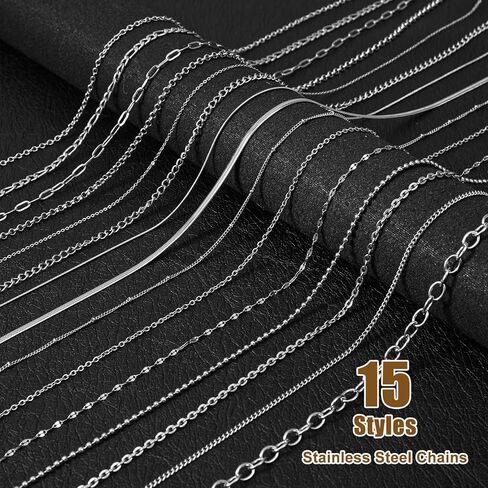 Afcabakila 15 Rolls Necklace Chains Stainless Steel Jewelry Chains Kit 118 Feet Silver for Jewelry Making DIY Necklace Bracelet Making with Jump Rings Lobster Clasps and Connectors in Kuwait