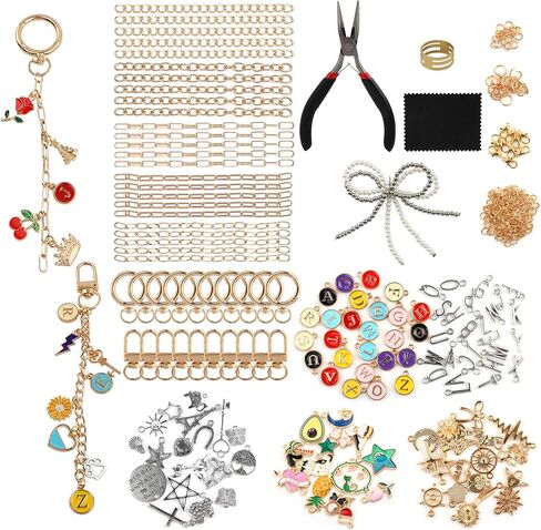 Yonderfume 333Pcs Lip Gloss Keychain Making Kit with Charms, Including 20 Keychains Clips 25 Extender Chain 118 Charm Jewelry Plier, DIY Craft Supplies with Charms, Key Chain Hooks for Bags in Kuwait