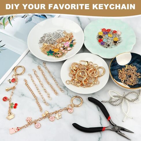 Yonderfume 333Pcs Lip Gloss Keychain Making Kit with Charms, Including 20 Keychains Clips 25 Extender Chain 118 Charm Jewelry Plier, DIY Craft Supplies with Charms, Key Chain Hooks for Bags in Kuwait