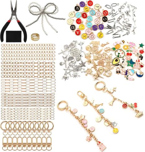 Yonderfume 333Pcs Lip Gloss Keychain Making Kit with Charms, Including 20 Keychains Clips 25 Extender Chain 118 Charm Jewelry Plier, DIY Craft Supplies with Charms, Key Chain Hooks for Bags in Kuwait