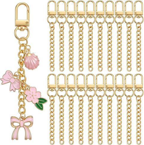 RAHHLIZS 20Pcs Gold Keychain Making Kit Key Swivel Snap Hook Chains DIY Keychain Supplies Bag Extender Chain Bag Charm DIY Bags Charm Keyring Key Chain Clip for Crafts Jewelry Making Handbag Purses in Saudi Arabia