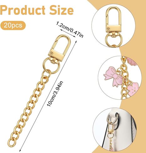 RAHHLIZS 20Pcs Gold Keychain Making Kit Key Swivel Snap Hook Chains DIY Keychain Supplies Bag Extender Chain Bag Charm DIY Bags Charm Keyring Key Chain Clip for Crafts Jewelry Making Handbag Purses in Saudi Arabia