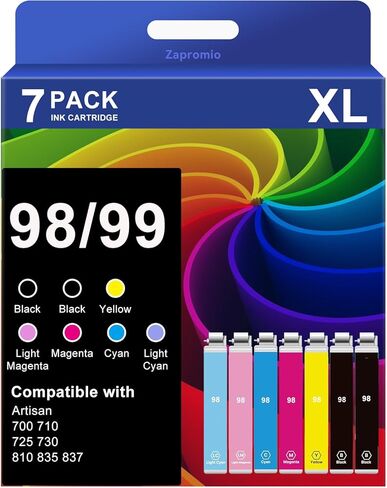 7-Pack 98 99 Ink Cartridge Remanufactured for Epson T098 T099 Ink Combo for Artisan 700 710 725 730 800 810 835 837 Printer (2 Black,1 Cyan,1 Magenta,1 Yellow,1 Light Cyan,1 Light Magenta) in Saudi Arabia