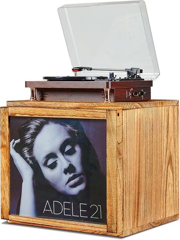 DGWJSU Vinyl Record Storage, Record Storage Box Holds 120 Records, Wooden Vinyl Holder Display Window(7″/10″/12″), Vinyl Storage For Music Corners, Display Collections, Home Theaters, Living Rooms in Kuwait