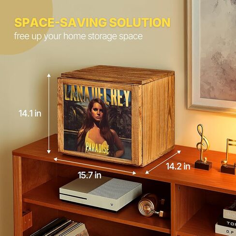 DGWJSU Vinyl Record Storage, Record Storage Box Holds 120 Records, Wooden Vinyl Holder Display Window(7″/10″/12″), Vinyl Storage For Music Corners, Display Collections, Home Theaters, Living Rooms in Kuwait
