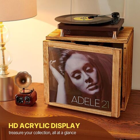 DGWJSU Vinyl Record Storage, Record Storage Box Holds 120 Records, Wooden Vinyl Holder Display Window(7″/10″/12″), Vinyl Storage For Music Corners, Display Collections, Home Theaters, Living Rooms in Kuwait