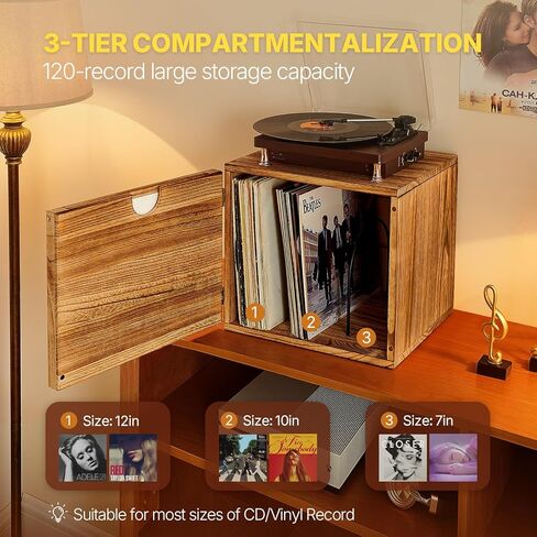 DGWJSU Vinyl Record Storage, Record Storage Box Holds 120 Records, Wooden Vinyl Holder Display Window(7″/10″/12″), Vinyl Storage For Music Corners, Display Collections, Home Theaters, Living Rooms in Kuwait
