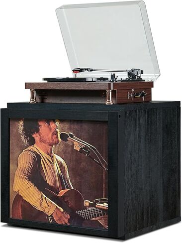 DGWJSU Vinyl Record Storage, Record Storage Box Holds 120 Records, Wooden Vinyl Holder Display Window(7″/10″/12″), Vinyl Storage For Music Corners, Display Collections, Home Theaters, Living Rooms in Kuwait