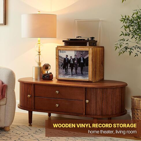 DGWJSU Vinyl Record Storage, Record Storage Box Holds 120 Records, Wooden Vinyl Holder Display Window(7″/10″/12″), Vinyl Storage For Music Corners, Display Collections, Home Theaters, Living Rooms in Kuwait