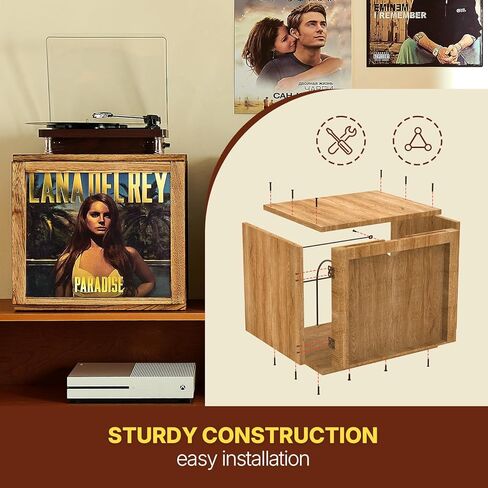 DGWJSU Vinyl Record Storage, Record Storage Box Holds 120 Records, Wooden Vinyl Holder Display Window(7″/10″/12″), Vinyl Storage For Music Corners, Display Collections, Home Theaters, Living Rooms in Kuwait