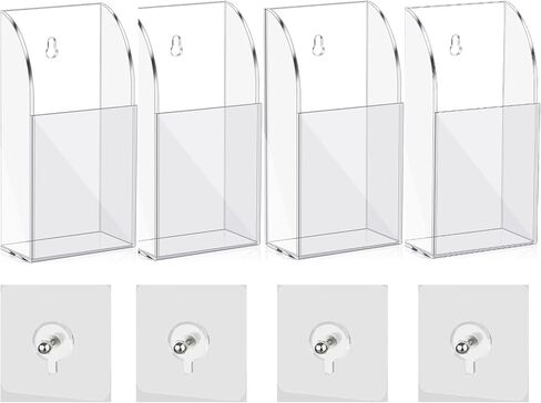 4 Pieces Acrylic Remote Control Holder Clear Wall Mount Media Organizer Single Compartment Pen Holder for Wall Pencil Holder TV Remote Holder Wall Mount Storage Box for File Makeup Marker Brush Phone in Saudi Arabia