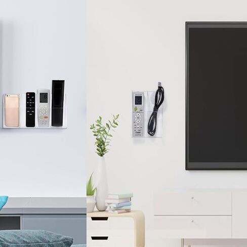 4 Pieces Acrylic Remote Control Holder Clear Wall Mount Media Organizer Single Compartment Pen Holder for Wall Pencil Holder TV Remote Holder Wall Mount Storage Box for File Makeup Marker Brush Phone in Saudi Arabia
