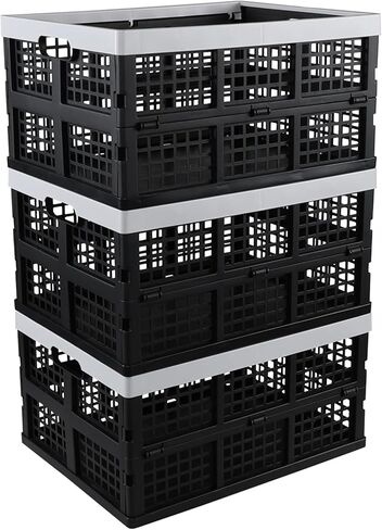 34 L Plastic Collapsible Crates, Folding Rectangular Storage Crate, 3 Packs in Saudi Arabia