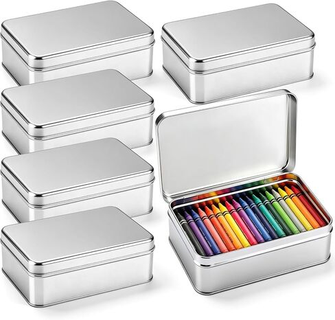 Gueevin 6 Pcs Metal Crayon Box Large Crayon Case Bulk Tin Storage Box with Hinged Lid for Crayons Pencils Eraser Craft Supplies, Holds 64 Crayons, 6.3 x 4.2 x 2.1 Inches in Kuwait