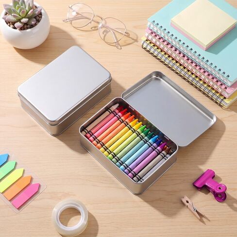 Gueevin 6 Pcs Metal Crayon Box Large Crayon Case Bulk Tin Storage Box with Hinged Lid for Crayons Pencils Eraser Craft Supplies, Holds 64 Crayons, 6.3 x 4.2 x 2.1 Inches in Kuwait