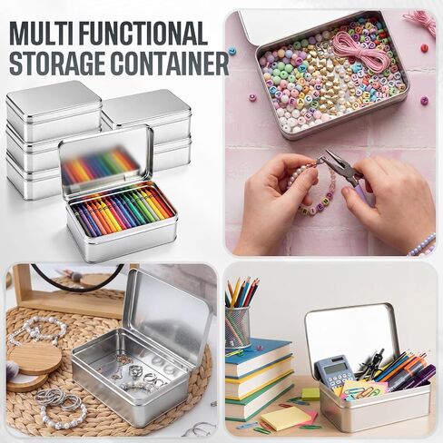 Gueevin 6 Pcs Metal Crayon Box Large Crayon Case Bulk Tin Storage Box with Hinged Lid for Crayons Pencils Eraser Craft Supplies, Holds 64 Crayons, 6.3 x 4.2 x 2.1 Inches in Kuwait