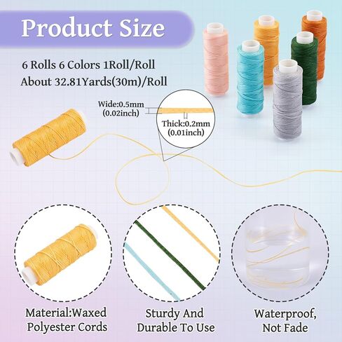 6 Roll 0.5mm Waxed Threads Braiding Stitching Waxed Cords Flat Polyester Threads Colorful Friendship Bracelet String Sewing for Micro Macrame Jewelry Making in Kuwait