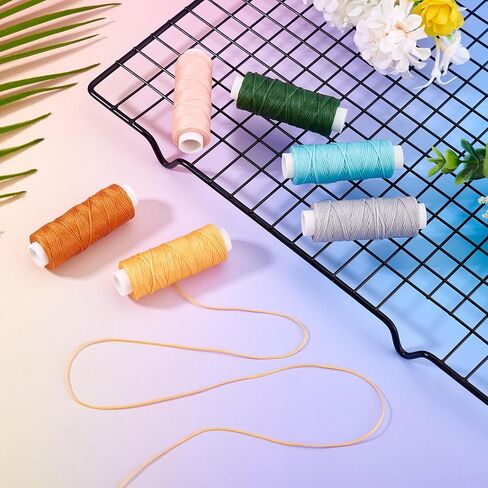 6 Roll 0.5mm Waxed Threads Braiding Stitching Waxed Cords Flat Polyester Threads Colorful Friendship Bracelet String Sewing for Micro Macrame Jewelry Making in Kuwait