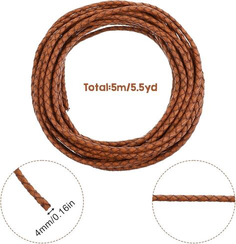 5.5 Yards Vintage Brown Leather Strips, 4mm Round Braided Leather Cord for Jewelry Making, Leathers Straps for Bracelet Necklace Beading DIY Crafts in Saudi Arabia