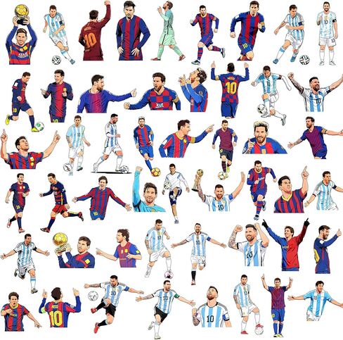 50 قطعة من ملصقات كرة القدم ميسي لزجاجة المياه هدية كأس العالم من الفينيل المقاوم للماء لكرة القدم للأولاد والبنات والمراهقين in Kuwait
