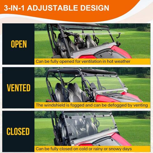 3-IN-1 Flip Up Front Windshield Compatible with 2016-2025 Kawasaki Teryx 800/ Teryx4 800 Accessories Clear Hard Coat Poly 1/5" Front Flip Windscreen Window in Kuwait